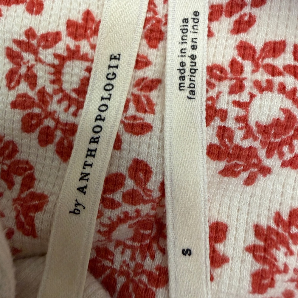 By Anthropologie Long-Sleeve Waffle Knit Pajama Top red/cream - size S - Henley - Picture 5 of 9